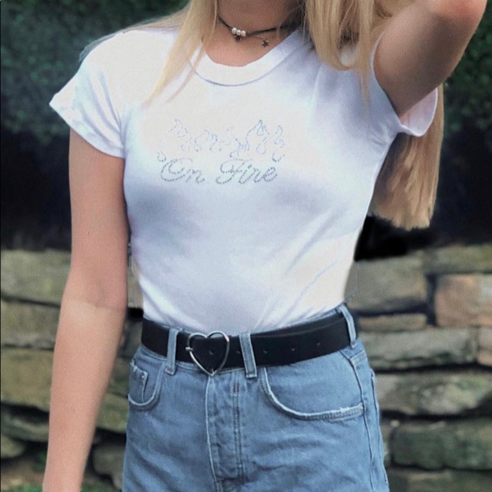 Brandy Melville “On Fire” slim fit tee